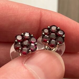 Silver and burgundy red Gemstone Stud Earrings